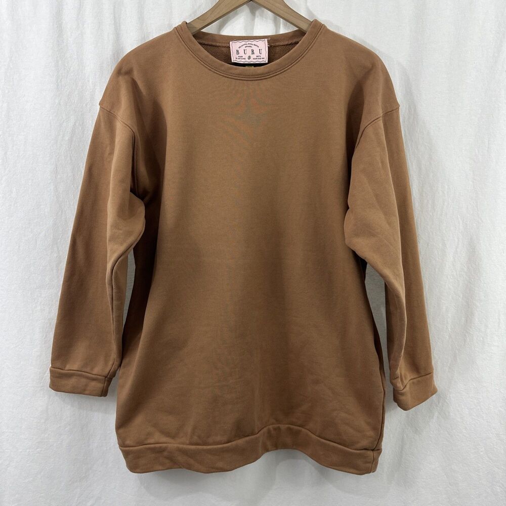 Buru Brown Heavyweight Sweatshirt Pullover Womens Size XS/S Lounge Pockets USA